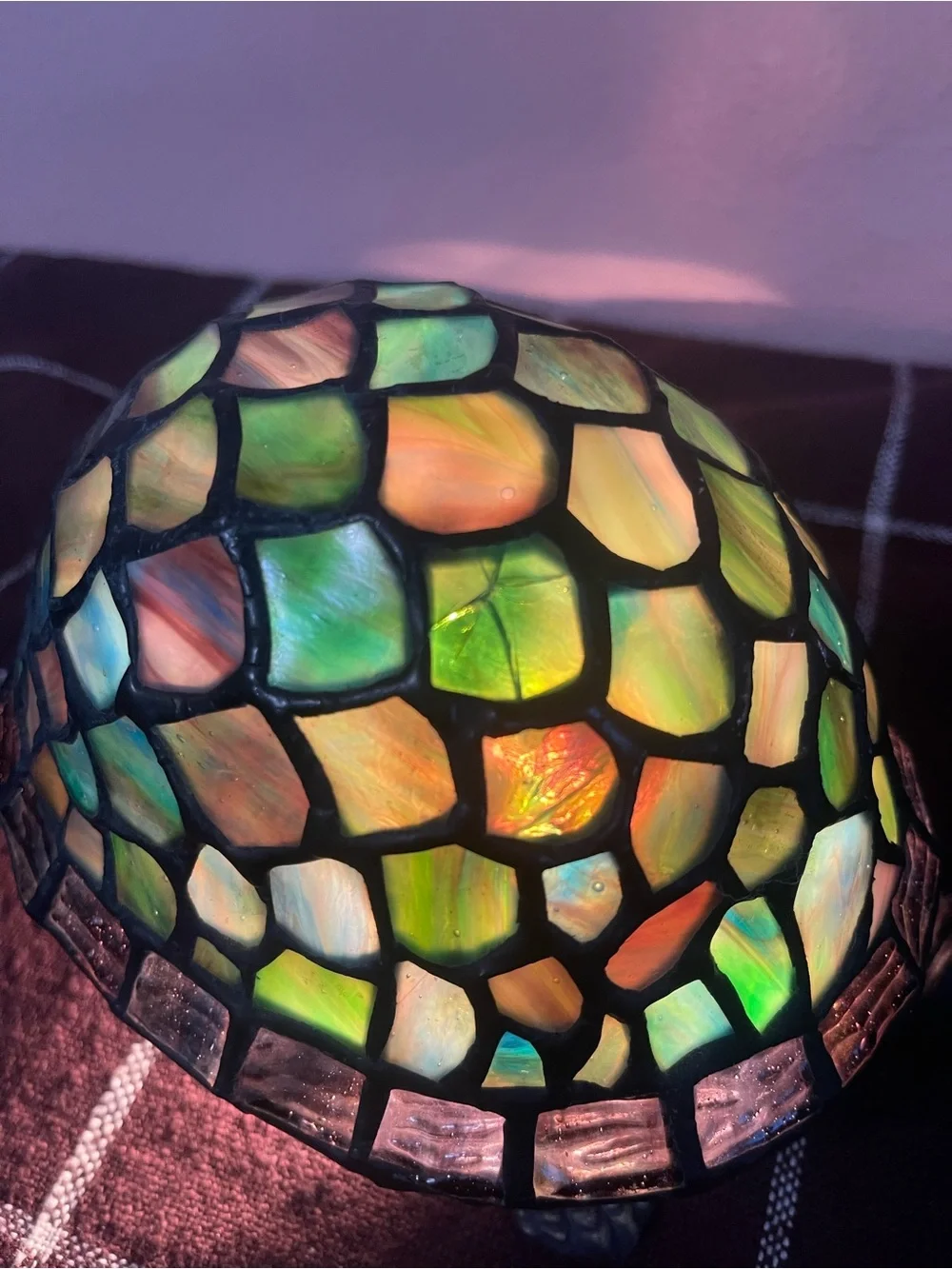 Tiffany Vintage BRONZE AND STAINED BLUE GLASS TURTLE LAMP 1999